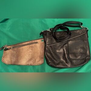 Black and Tan Leather Crossbody Bag Set